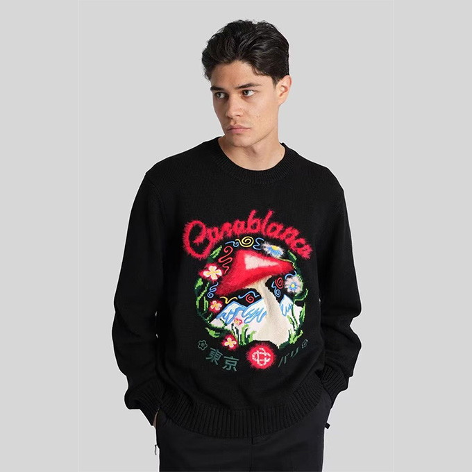casablanca mushroom embroidered crew neck knit sweater